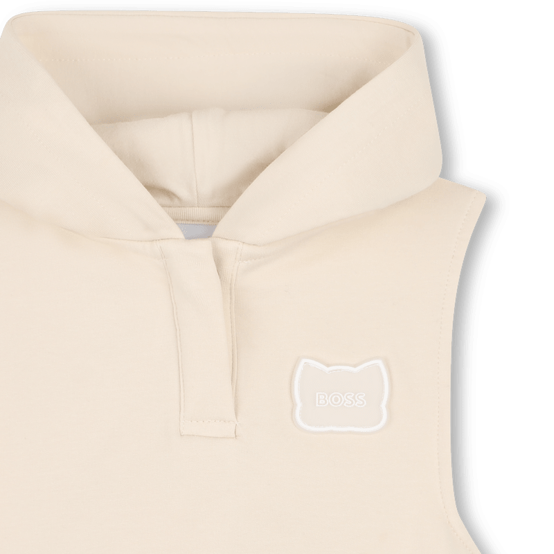 SET DI T - SHIRT+FELPA+BERMUDA BEIGE CON LOGO GOMMATO BIANCO BOSS - Angel Luxury
