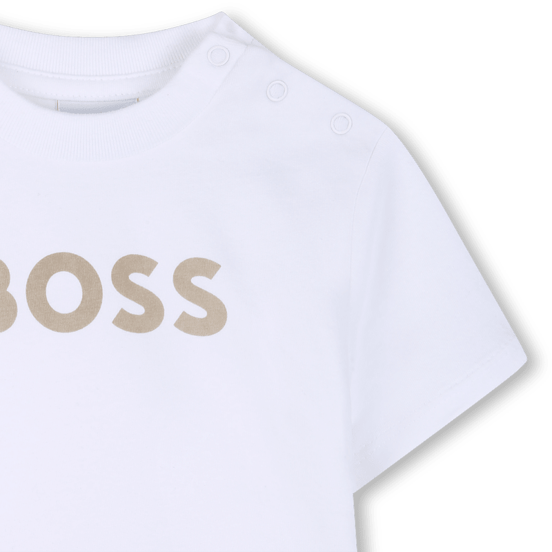 SET T - SHIRT + BERMUDA A RIGHE BIANCO E BEIGE BOSS - Angel Luxury