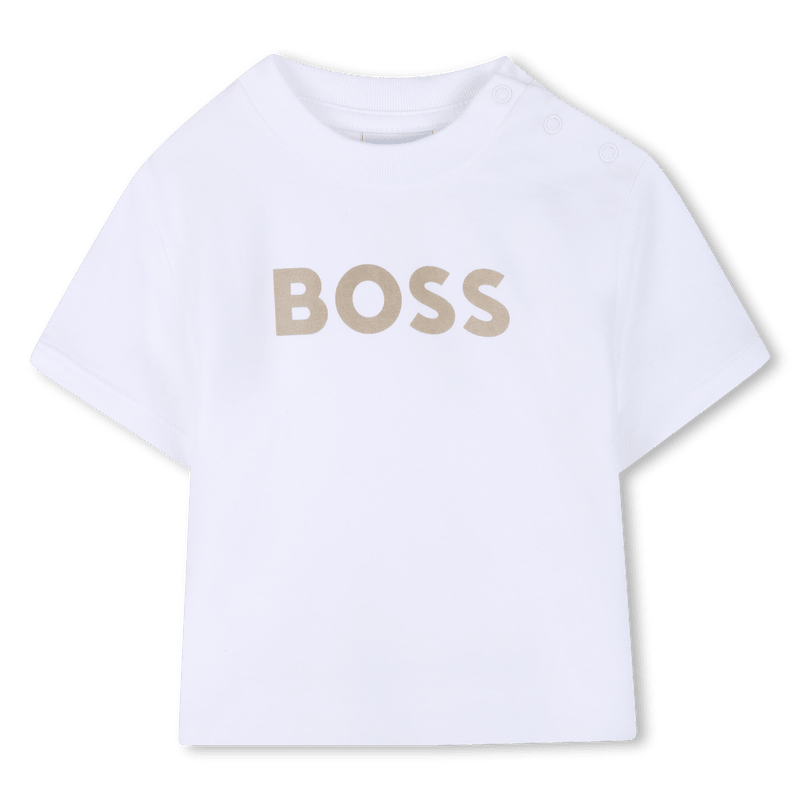 SET T - SHIRT + BERMUDA A RIGHE BIANCO E BEIGE BOSS - Angel Luxury