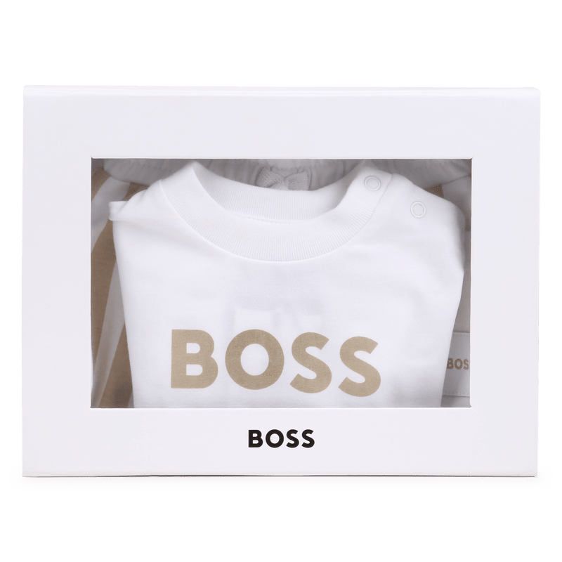 SET T - SHIRT + BERMUDA A RIGHE BIANCO E BEIGE BOSS - Angel Luxury