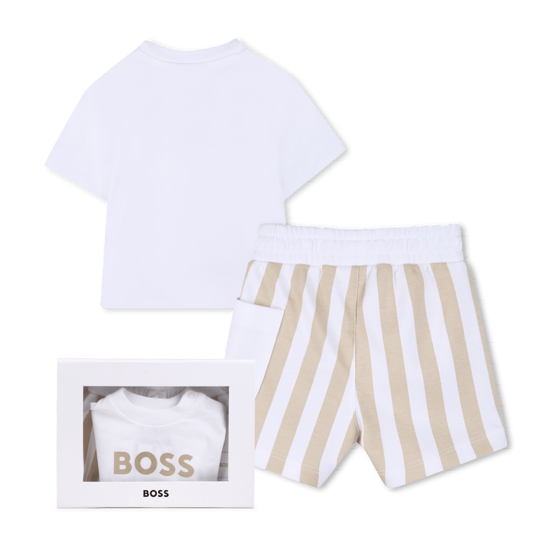 SET T - SHIRT + BERMUDA A RIGHE BIANCO E BEIGE BOSS - Angel Luxury