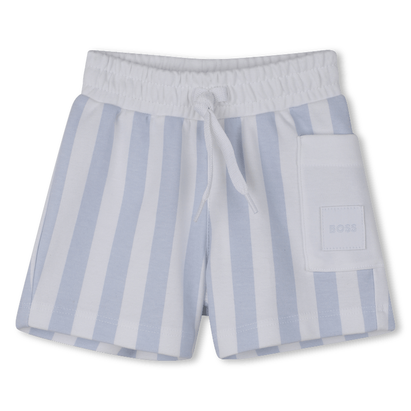 SET T - SHIRT E BERMUDA A RIGHE BIANCO E AZZURO CON LOGO BIANCO BOSS - Angel Luxury