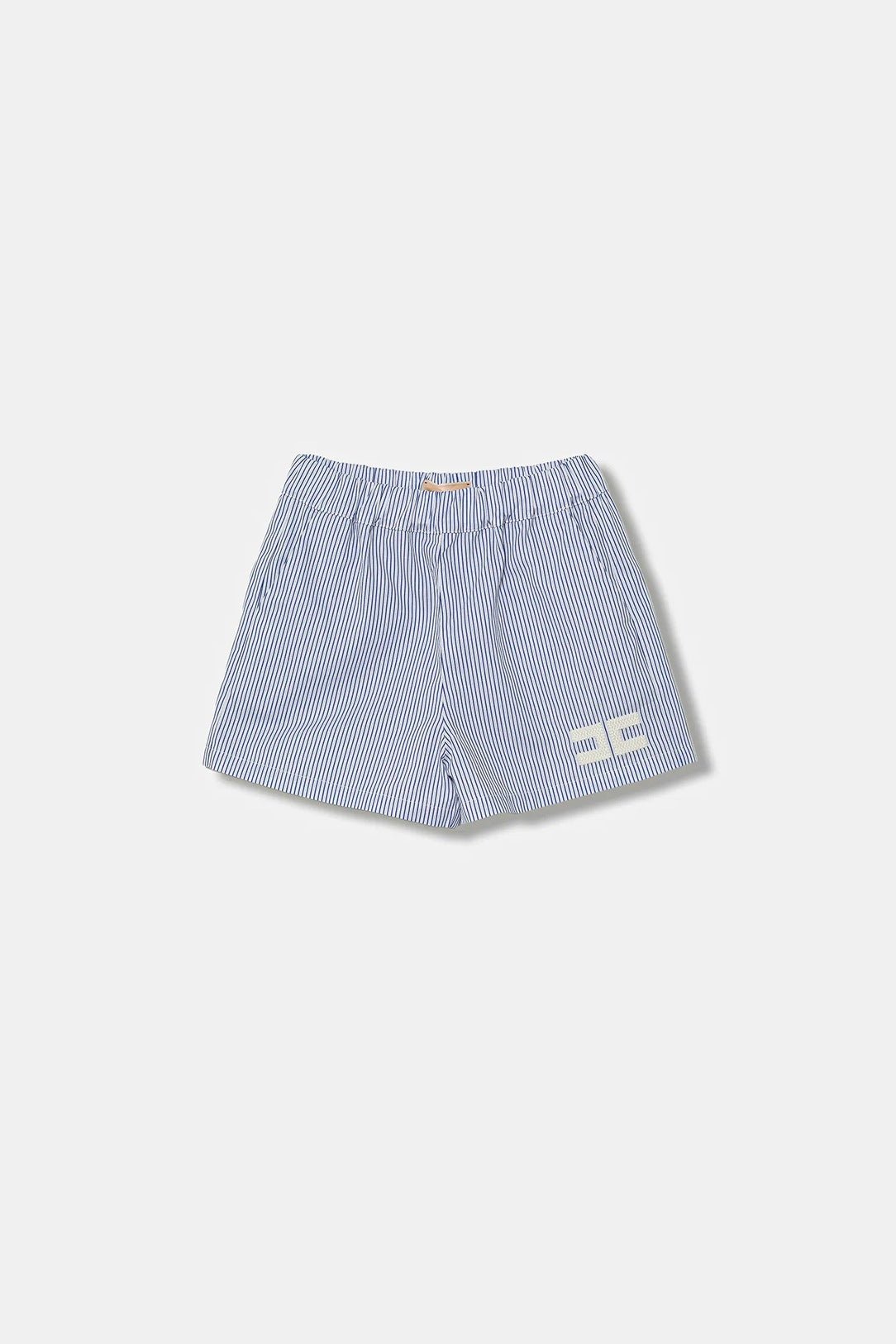 SHORTS A RIGHE BIANCO E AZZURRO CON LOGO RICAMATO ELISABETTA FRANCHI - Angel Luxury