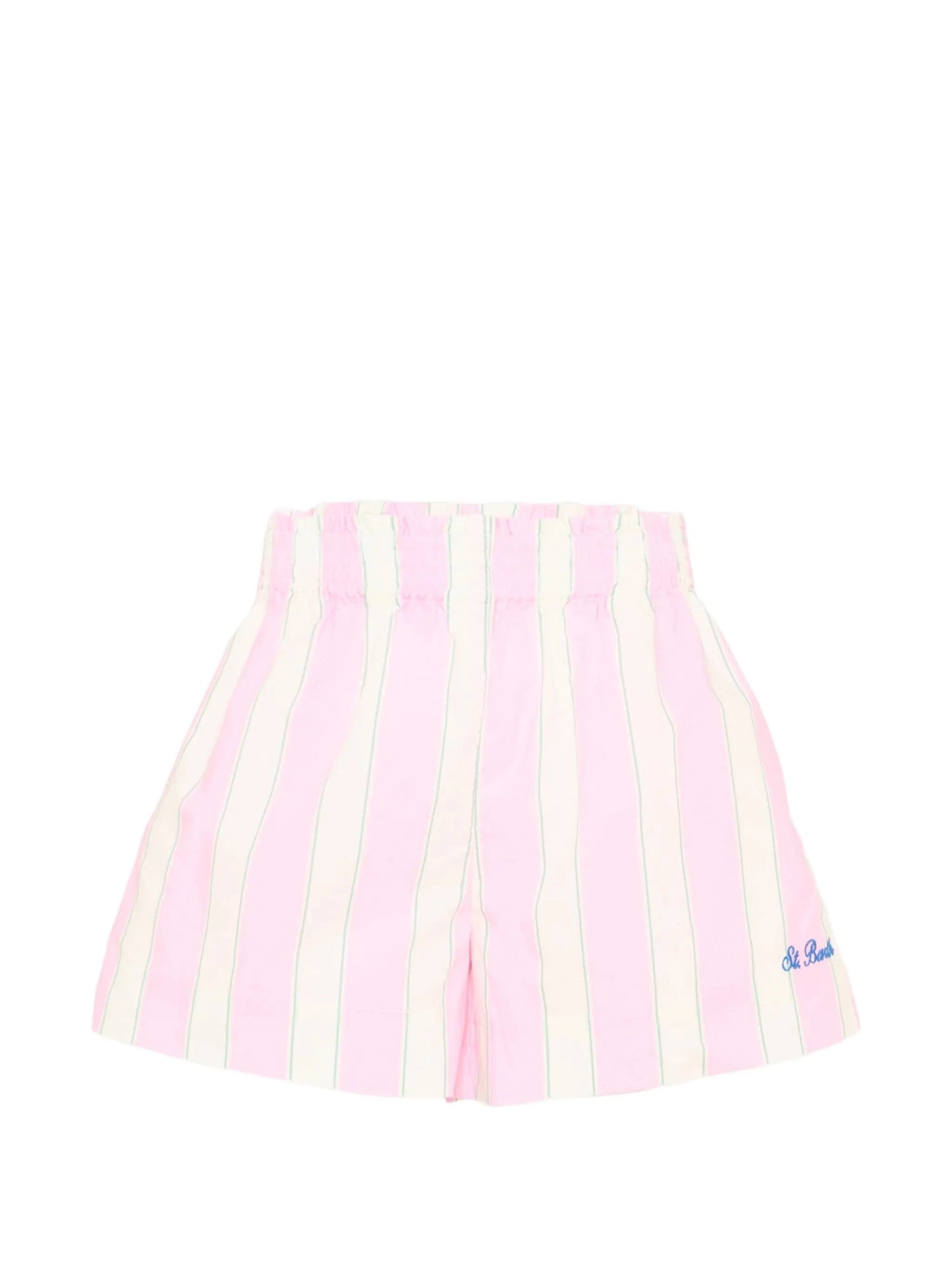 SHORTS A RIGHE ROSA/BIANCO E LOGO BLU MC2 SAINT BARTH - Angel Luxury