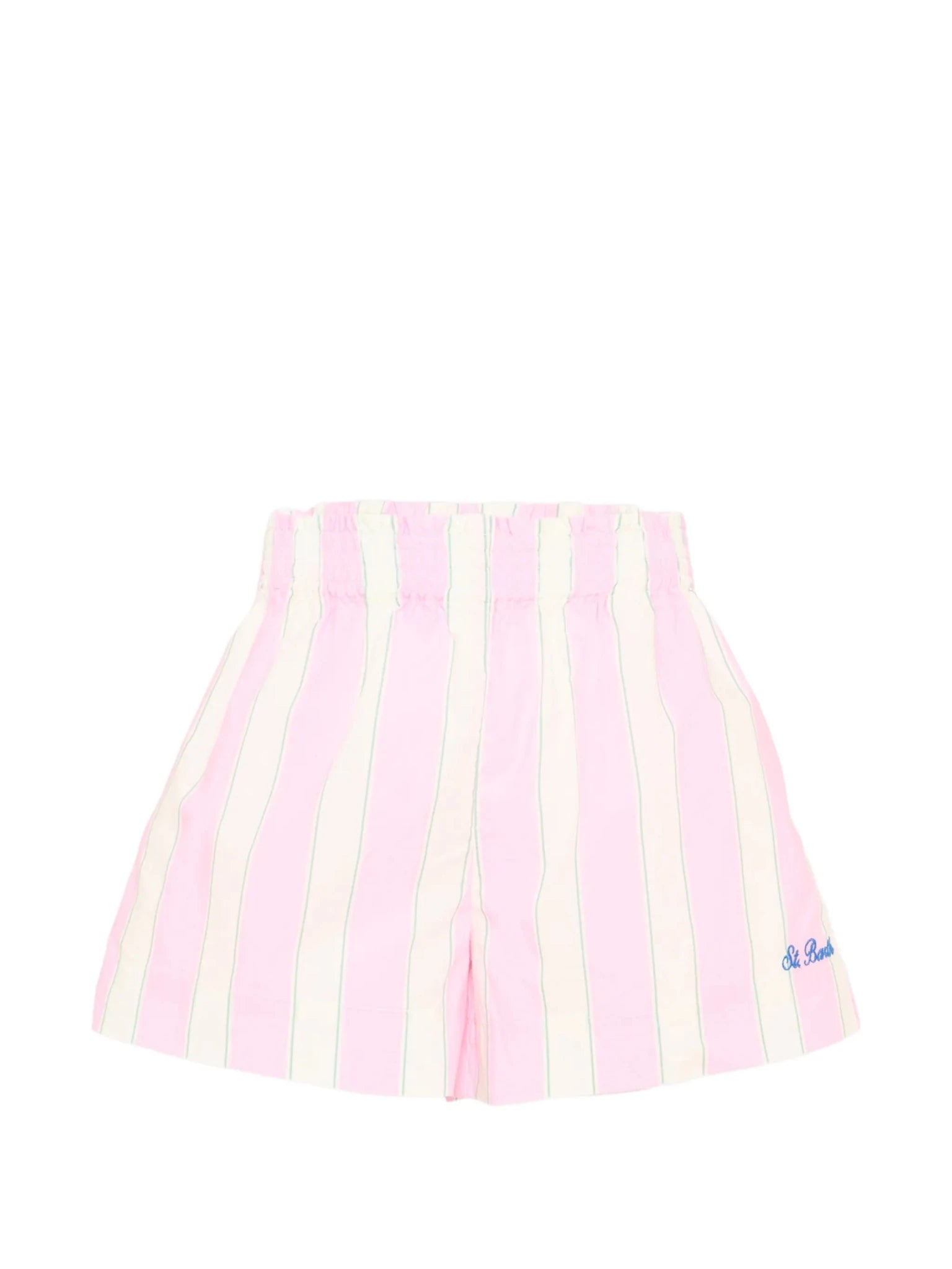 SHORTS A RIGHE ROSA/BIANCO E LOGO BLU MC2 SAINT BARTH - Angel Luxury