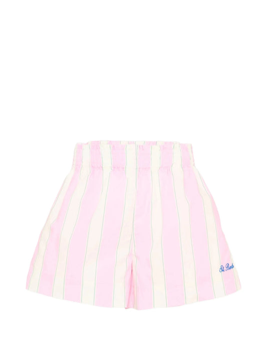SHORTS A RIGHE ROSA/BIANCO E LOGO BLU MC2 SAINT BARTH - Angel Luxury