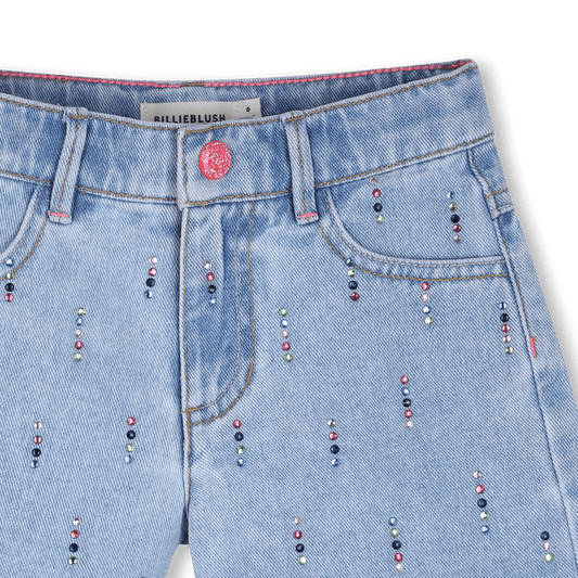SHORTS IN DENIM CON STRASS MULTICOLOR - Angel Luxury