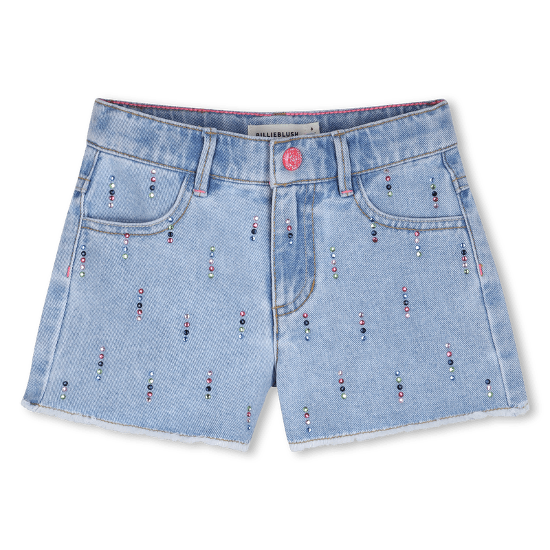 SHORTS IN DENIM CON STRASS MULTICOLOR - Angel Luxury
