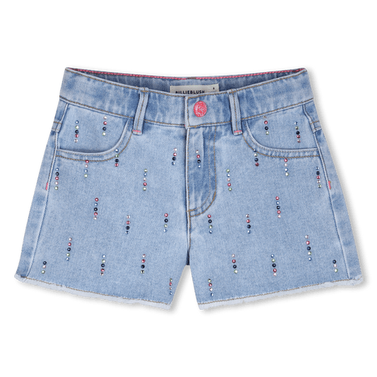 SHORTS IN DENIM CON STRASS MULTICOLOR - Angel Luxury