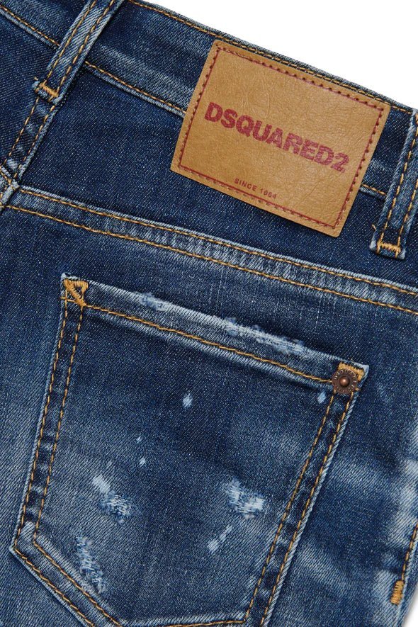 SHORTS IN DENIM SCURO CON MACCHIE E ROTTURE - Angel Luxury
