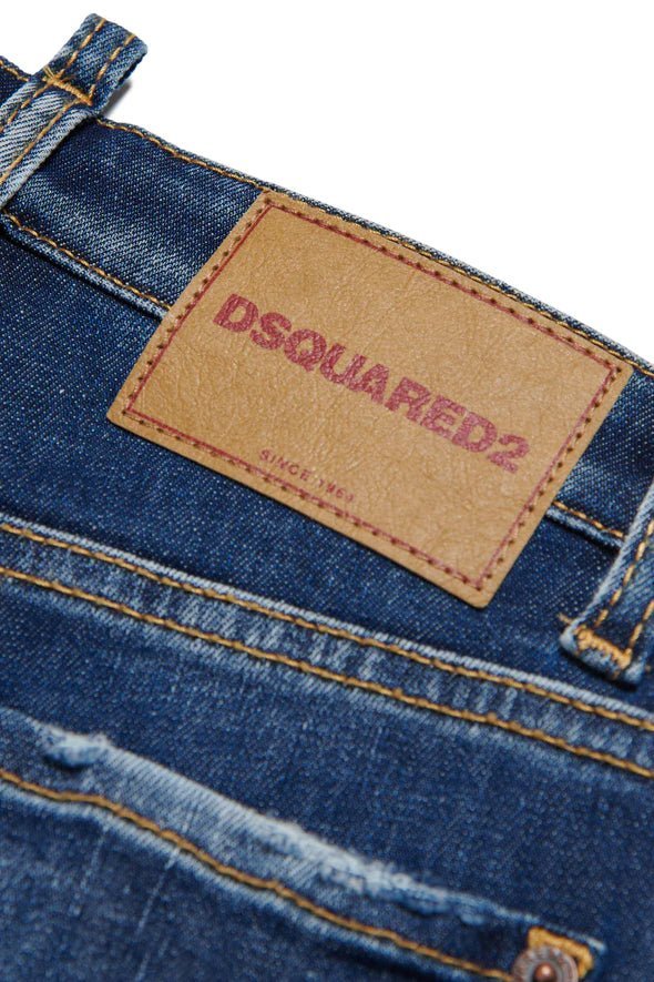 SHORTS IN DENIM SCURO CON MACCHIE E ROTTURE DSQUARED2 - Angel Luxury