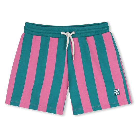 SHORTS IN FELPA A RIGHE ROSA E VERDE OLIVA KIDS AROUND - Angel Luxury