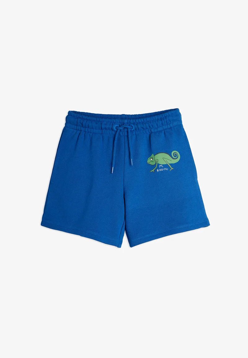 SHORTS IN FELPA BLU CON CAMALEONTE VERDE MINI RODINI - Angel Luxury