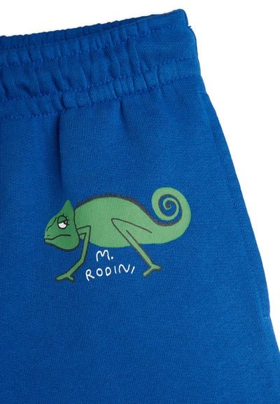 SHORTS IN FELPA BLU CON CAMALEONTE VERDE MINI RODINI - Angel Luxury