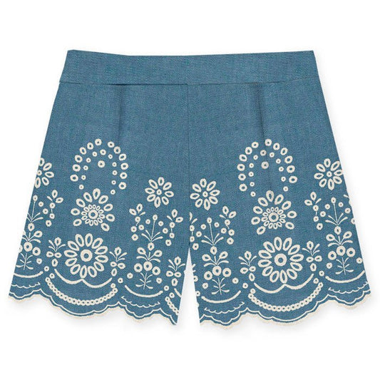 SHORTS MC2 SAINT BARTH IN LINO BLU IN PIZZO SANGALLO - Angel Luxury