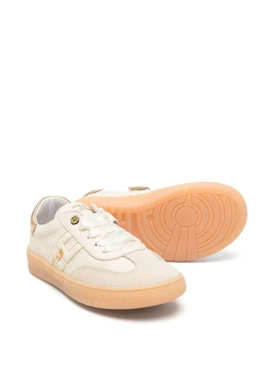 SNEAKERS BURRO E ORO CON LACCI IN RASO E ZIP DI ELISABETTA FRANCHI - Angel Luxury