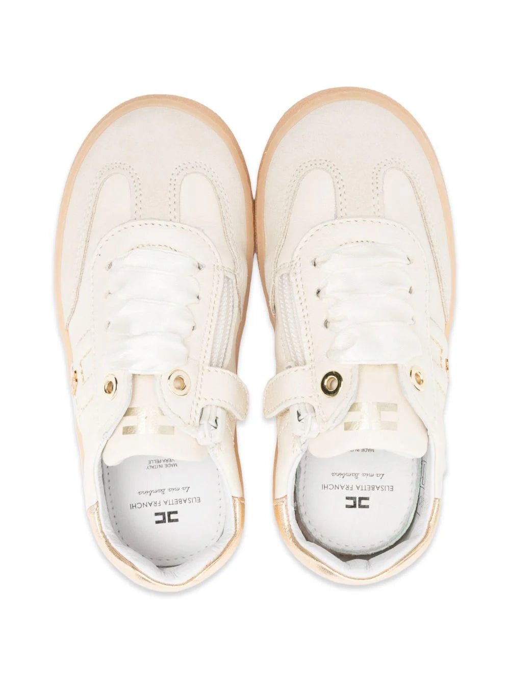SNEAKERS BURRO E ORO CON LACCI IN RASO E ZIP DI ELISABETTA FRANCHI - Angel Luxury