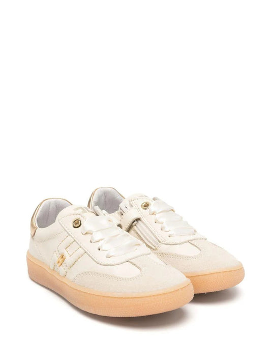 SNEAKERS BURRO E ORO CON LACCI IN RASO E ZIP DI ELISABETTA FRANCHI - Angel Luxury
