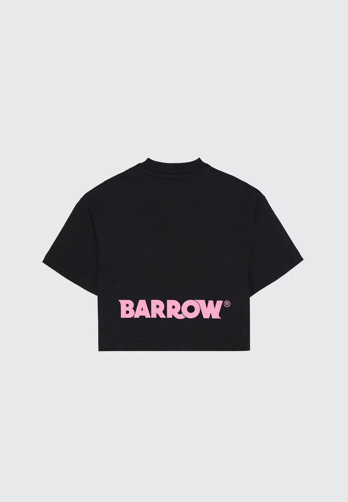 T - SHIERT NERA CON LOGO SUL RETRO ROSA BARROW - Angel Luxury