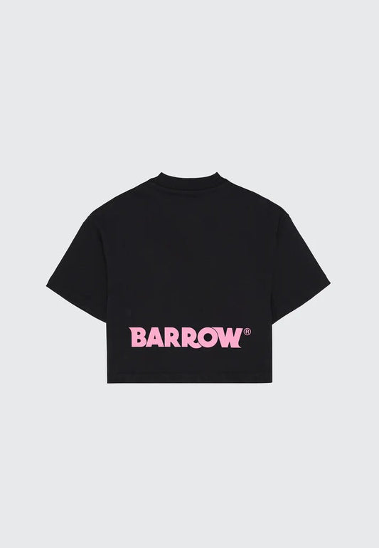 T - SHIERT NERA CON LOGO SUL RETRO ROSA BARROW - Angel Luxury