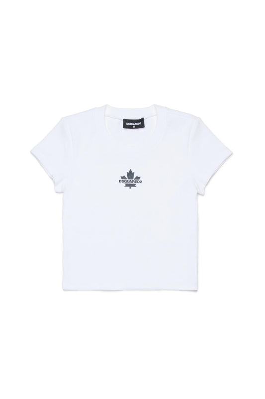 T - SHIRT A COSTINE BIANCA CON LOGO NERO - Angel Luxury