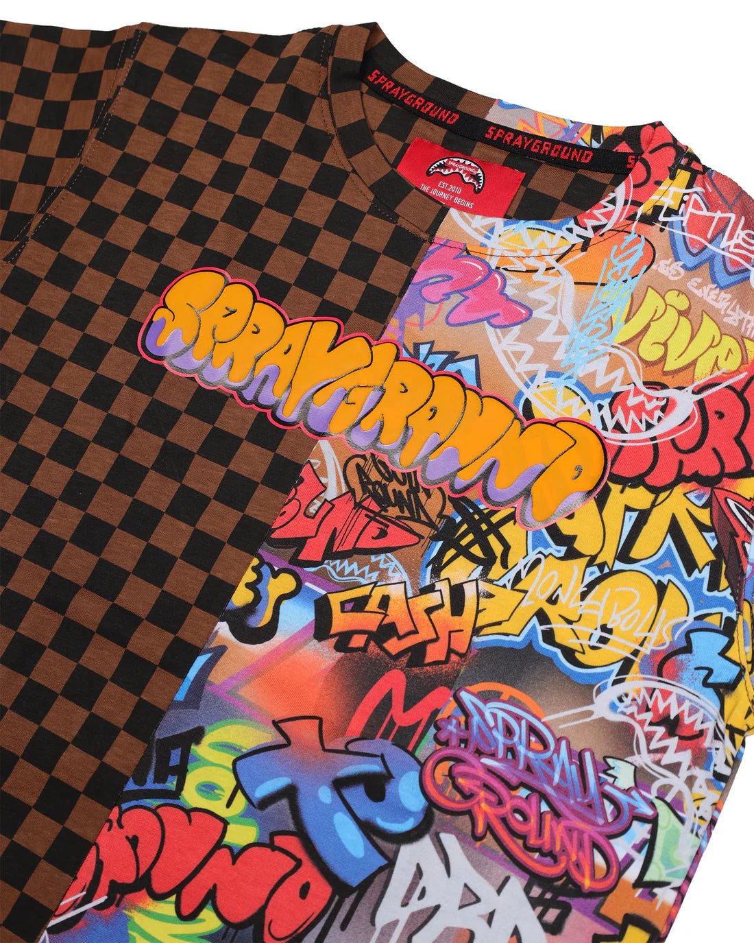 T - SHIRT A QUADRI CON FANTASIA E LOGO IN RILIEVO ARANCIO SPRAYGROUND - Angel Luxury