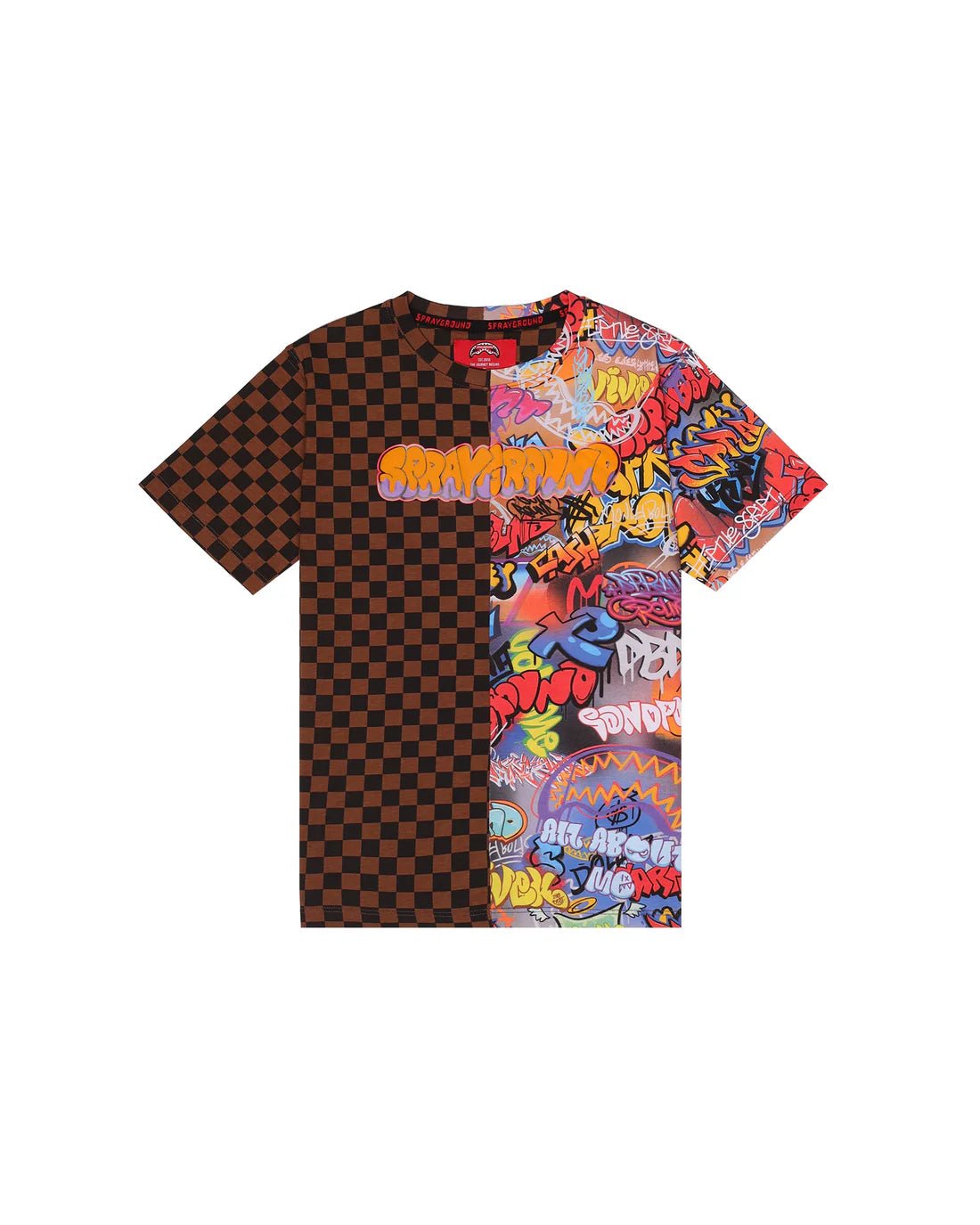 T - SHIRT A QUADRI CON FANTASIA E LOGO IN RILIEVO ARANCIO SPRAYGROUND - Angel Luxury