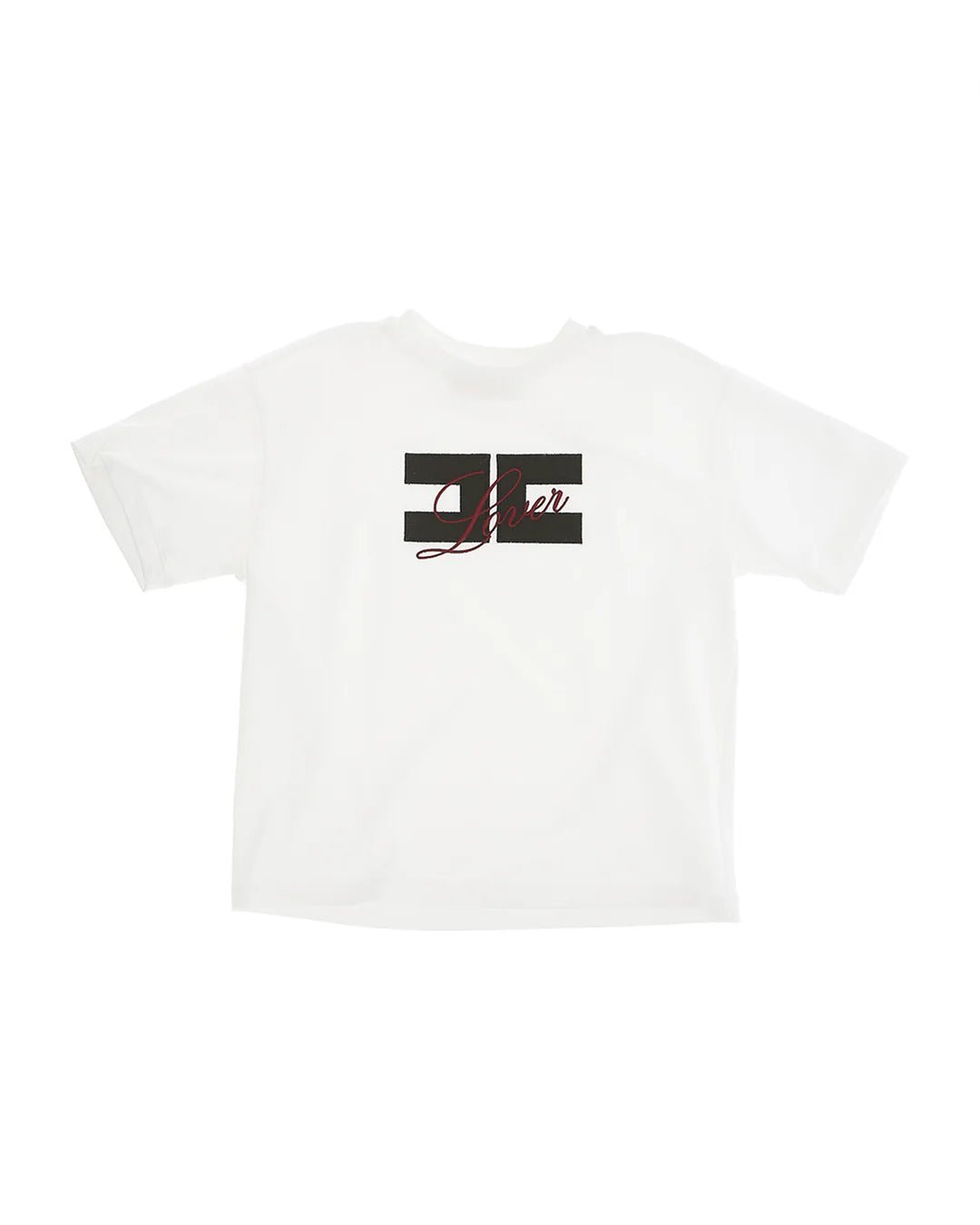 T - SHIRT AVORIO CON LOGO NERO SCRITTA LOVER IN ROSSO ELISABETTA FRANCHI - Angel Luxury