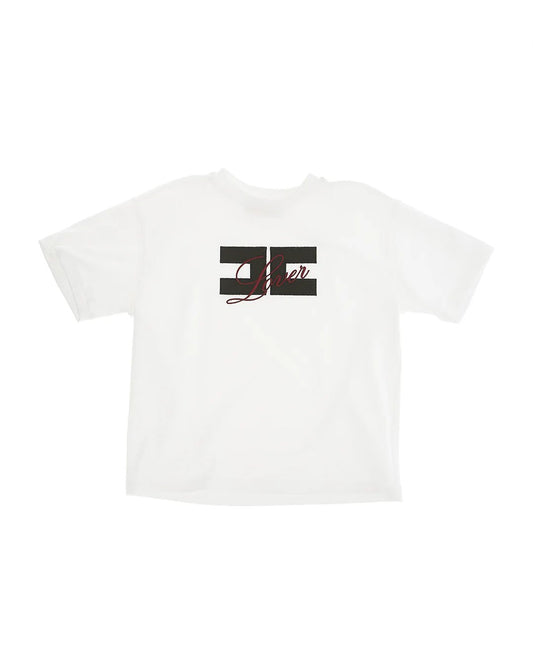 T - SHIRT AVORIO CON LOGO NERO SCRITTA LOVER IN ROSSO ELISABETTA FRANCHI - Angel Luxury