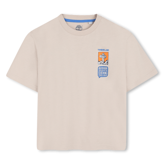 T - SHIRT BEIGE CON FANTASIA E LOGO BLU TIMBERLAND - Angel Luxury