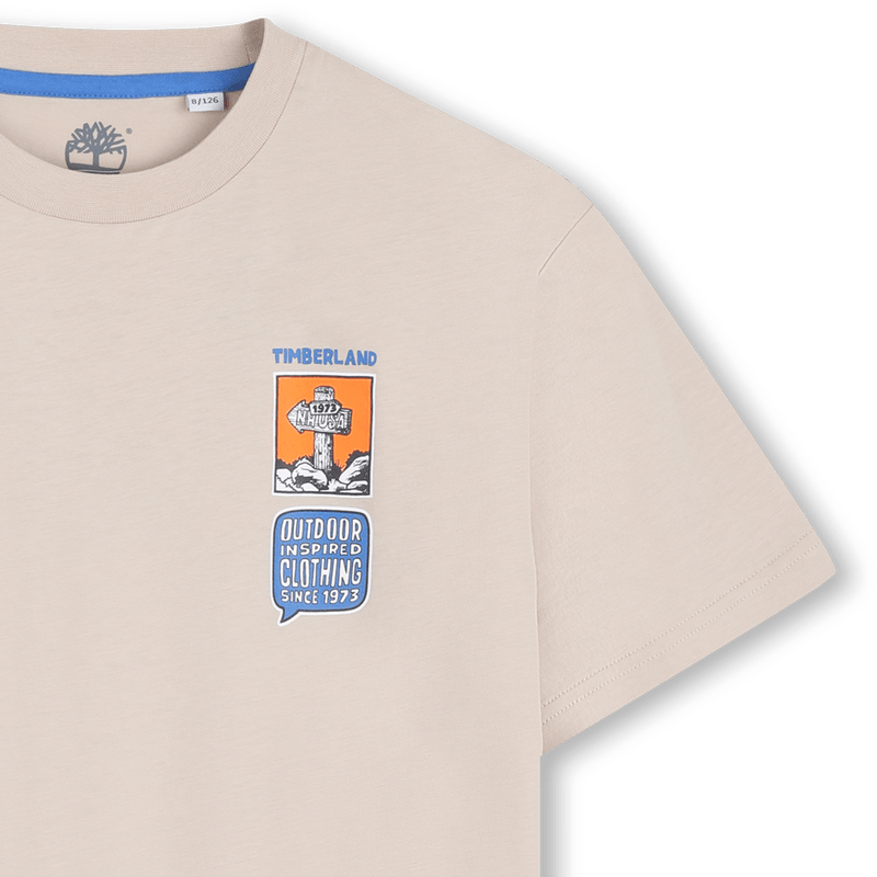 T - SHIRT BEIGE CON FANTASIA E LOGO BLU TIMBERLAND - Angel Luxury
