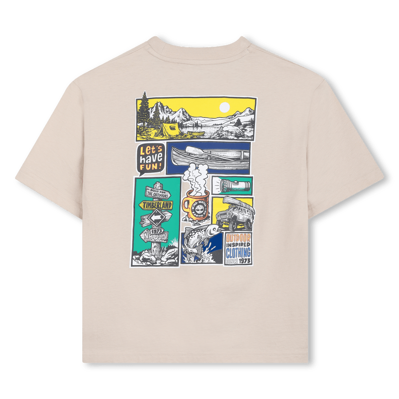 T - SHIRT BEIGE CON FANTASIA E LOGO BLU TIMBERLAND - Angel Luxury