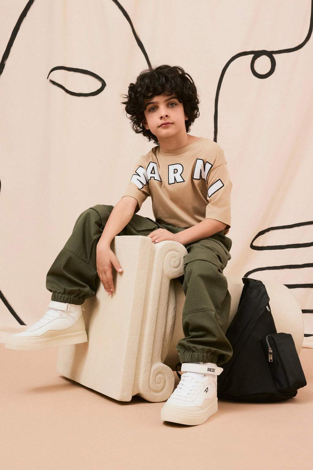 T - SHIRT BEIGE CON LOGO BIANCO MARNI - Angel Luxury