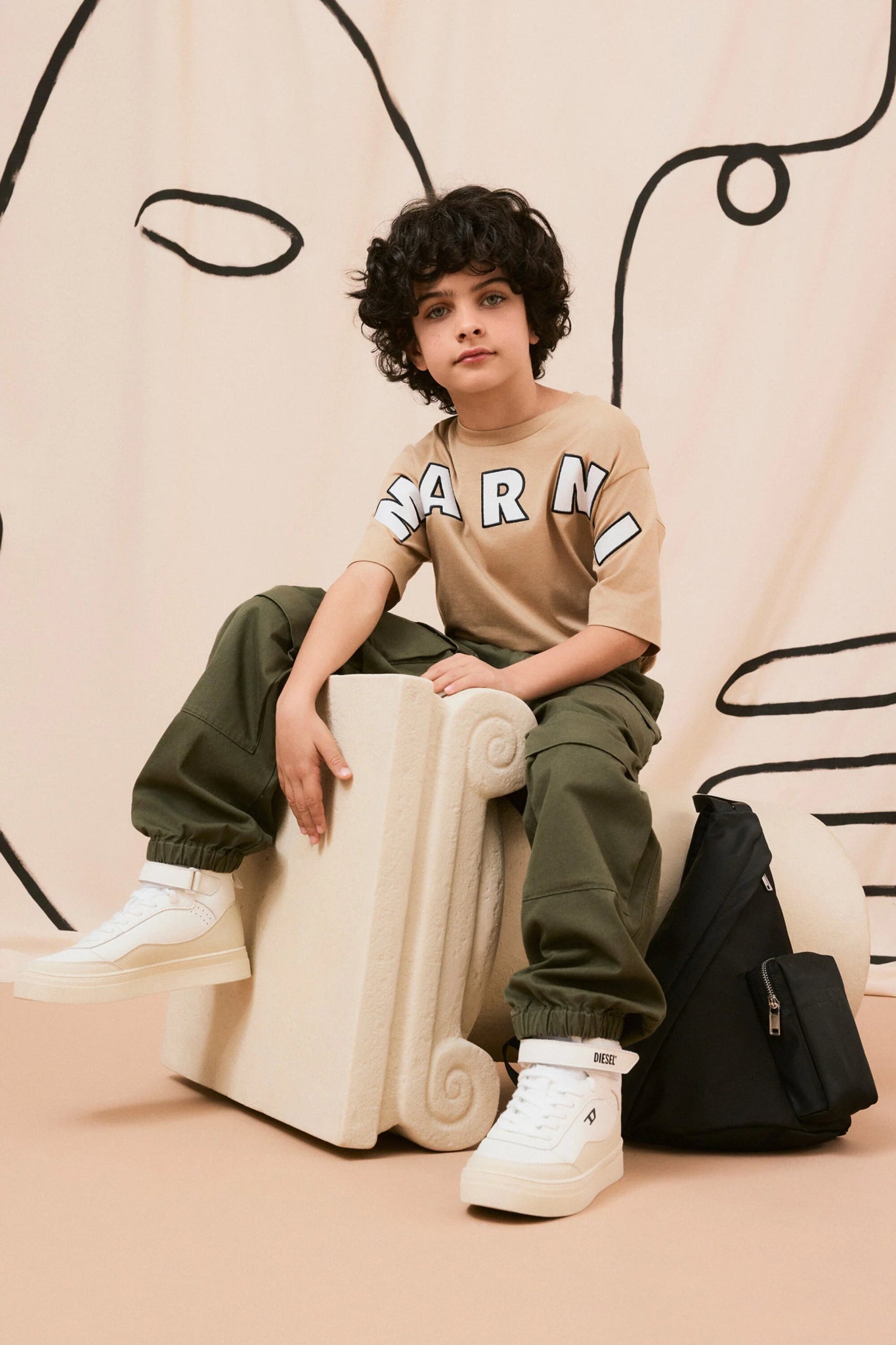 T - SHIRT BEIGE CON LOGO BIANCO MARNI - Angel Luxury
