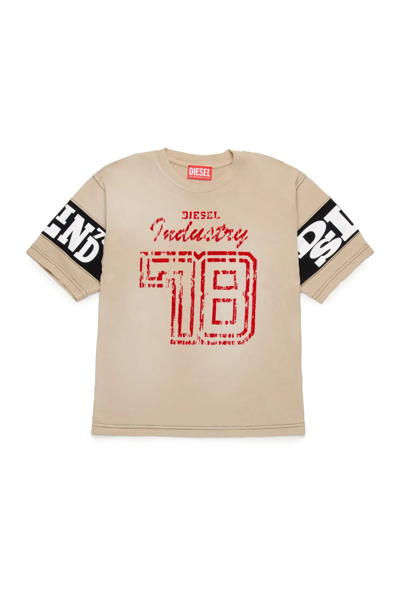 T - SHIRT BEIGE CON LOGO IN VELLUTO ROSSO DIESEL - Angel Luxury