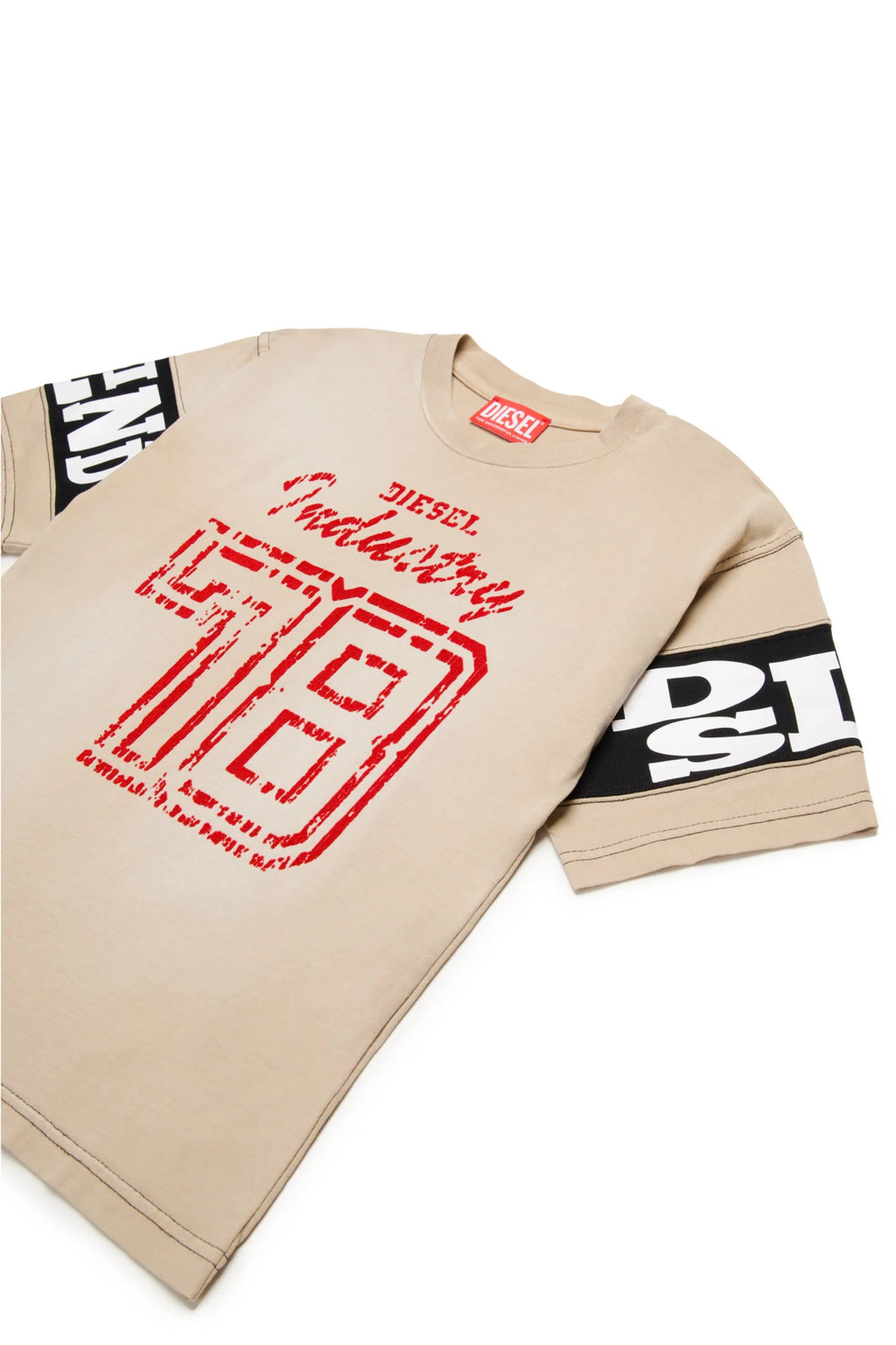 T - SHIRT BEIGE CON LOGO IN VELLUTO ROSSO DIESEL - Angel Luxury