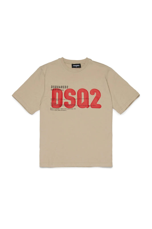 T - SHIRT BEIGE CON LOGO ROSSO DSQ2 DI DSQUARED2 - Angel Luxury