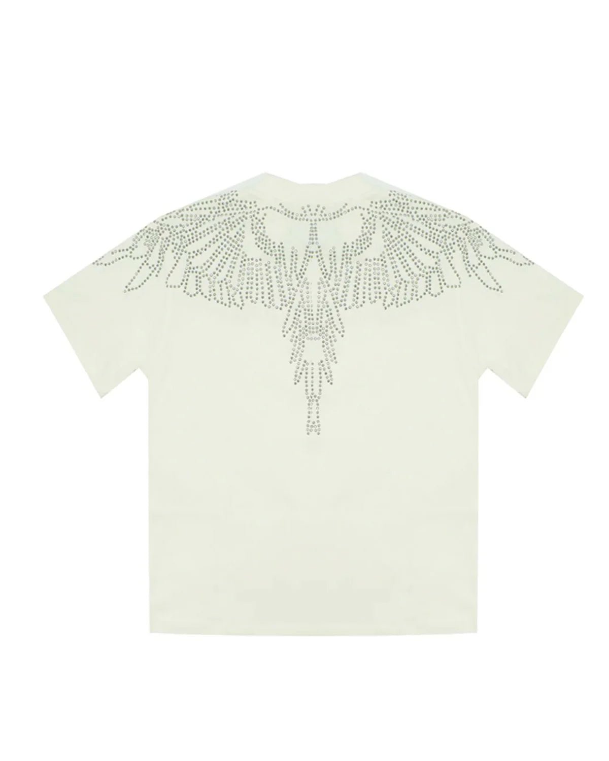 T - SHIRT BIANCA CON ALI IN STRASS ARGENTO MARCELO BURLON - Angel Luxury