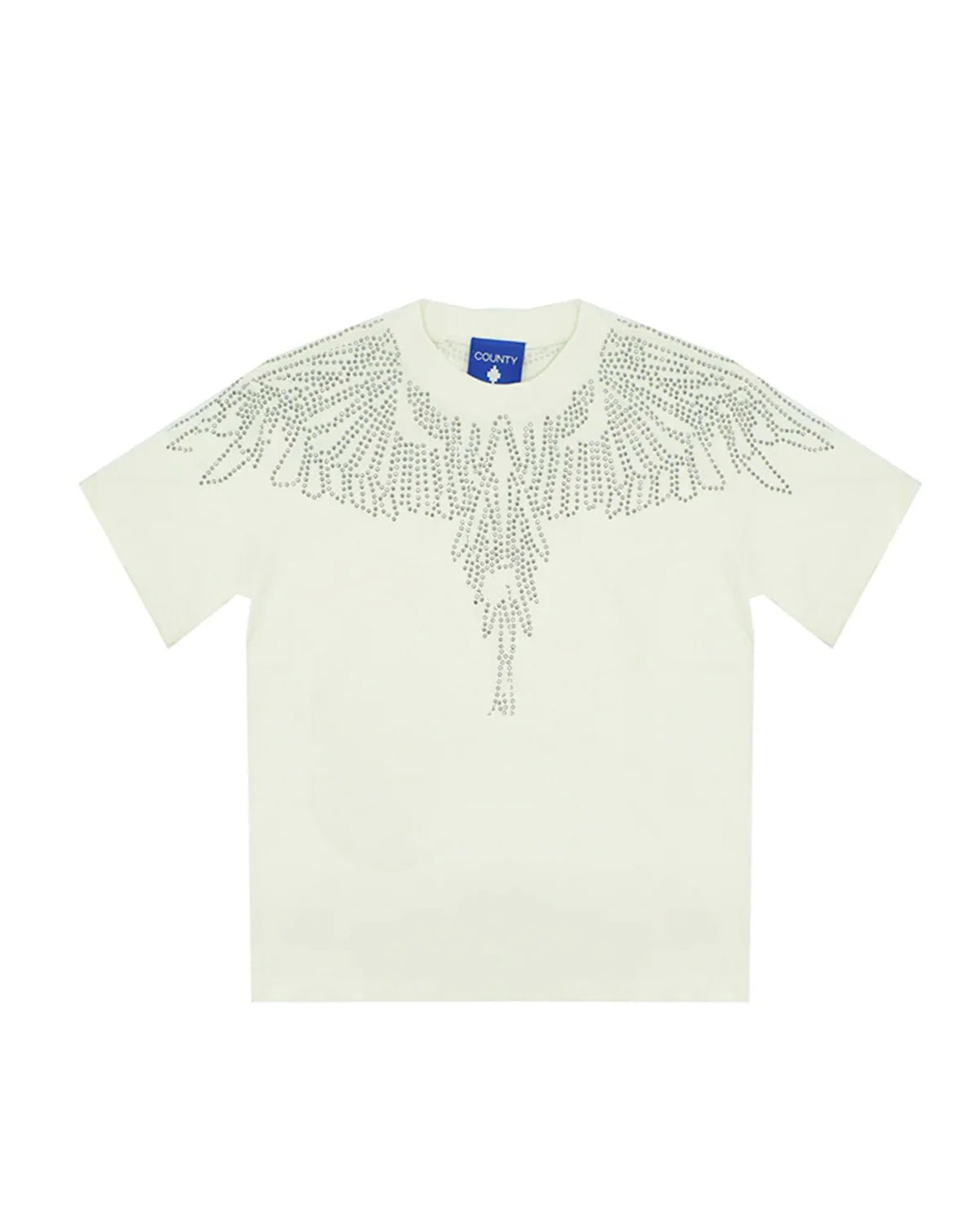T - SHIRT BIANCA CON ALI IN STRASS ARGENTO MARCELO BURLON - Angel Luxury