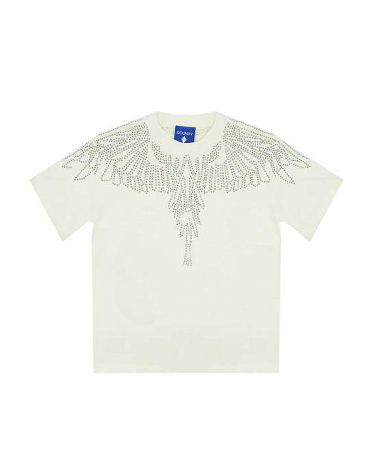 T - SHIRT BIANCA CON ALI IN STRASS ARGENTO MARCELO BURLON - Angel Luxury