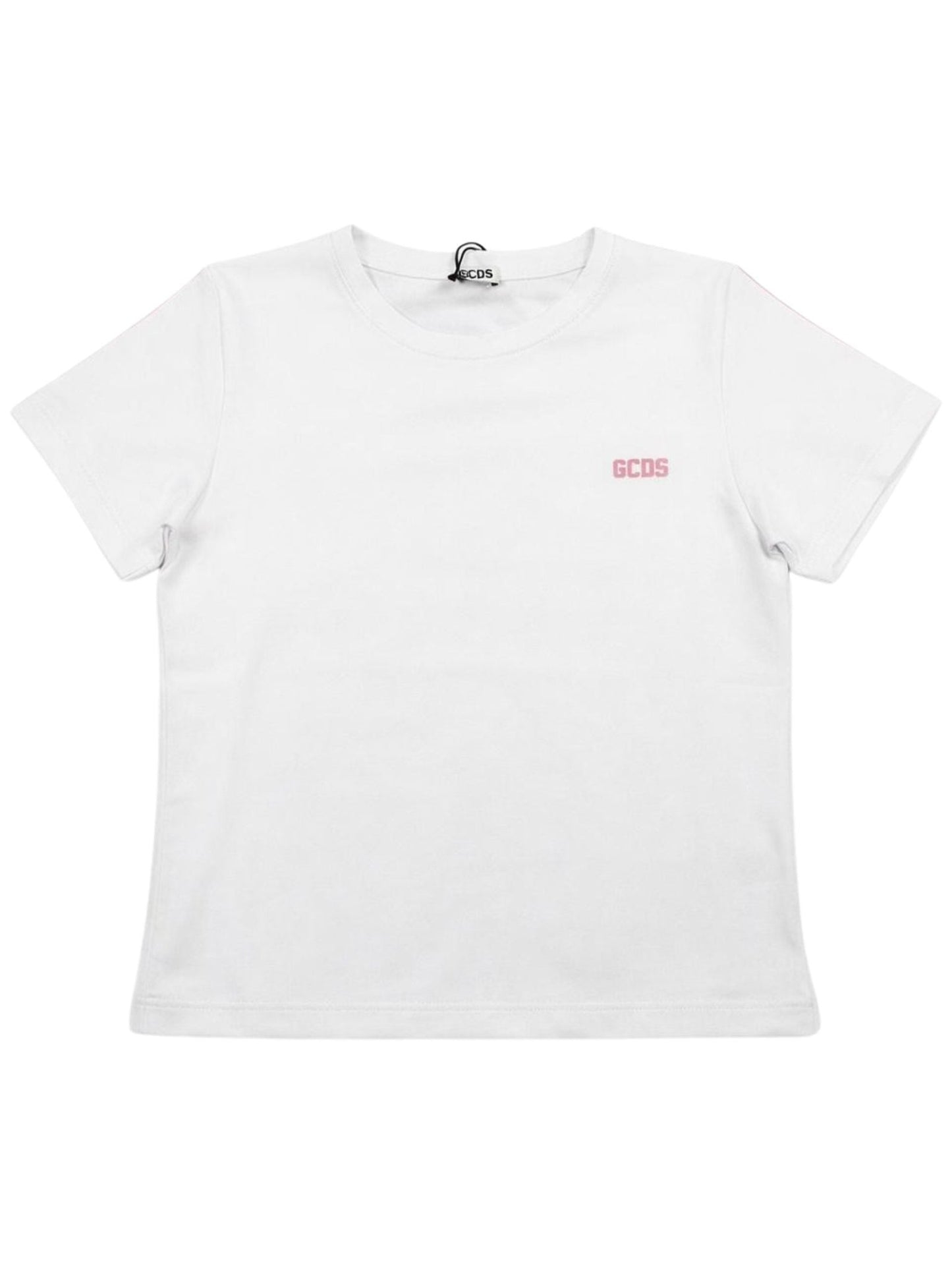 T - SHIRT BIANCA CON BANDE LATERALI CON LOGO ROSA GCDS - Angel Luxury