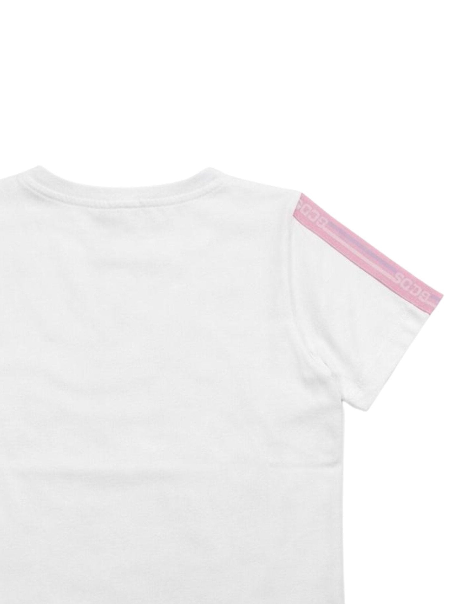 T - SHIRT BIANCA CON BANDE LATERALI CON LOGO ROSA GCDS - Angel Luxury
