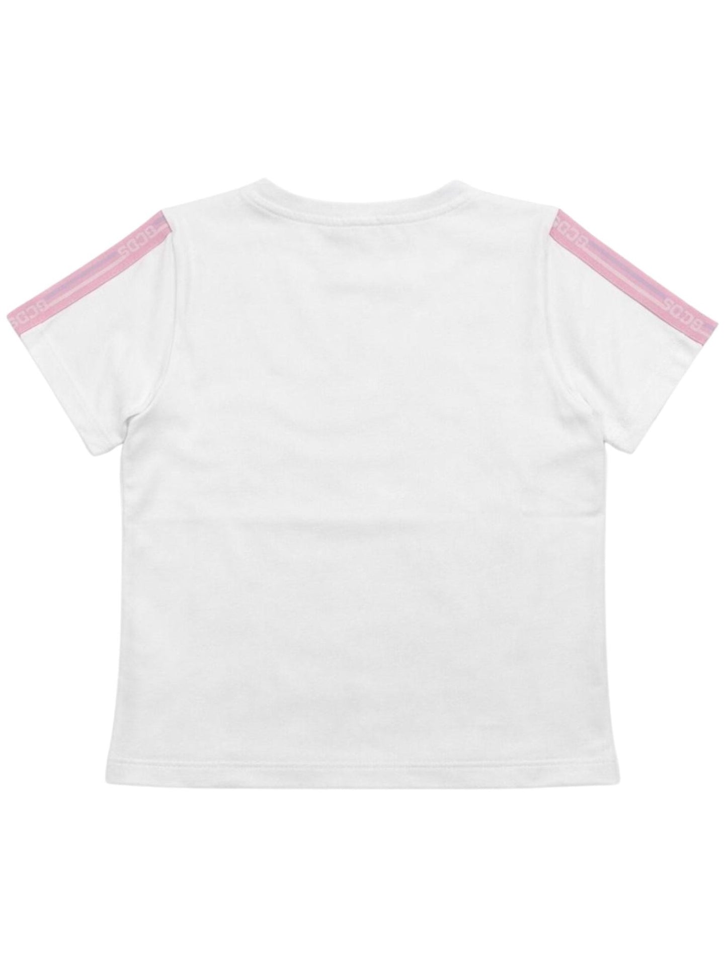 T - SHIRT BIANCA CON BANDE LATERALI CON LOGO ROSA GCDS - Angel Luxury