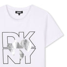 T - SHIRT BIANCA CON CUORE ARGENTO DKNY - Angel Luxury