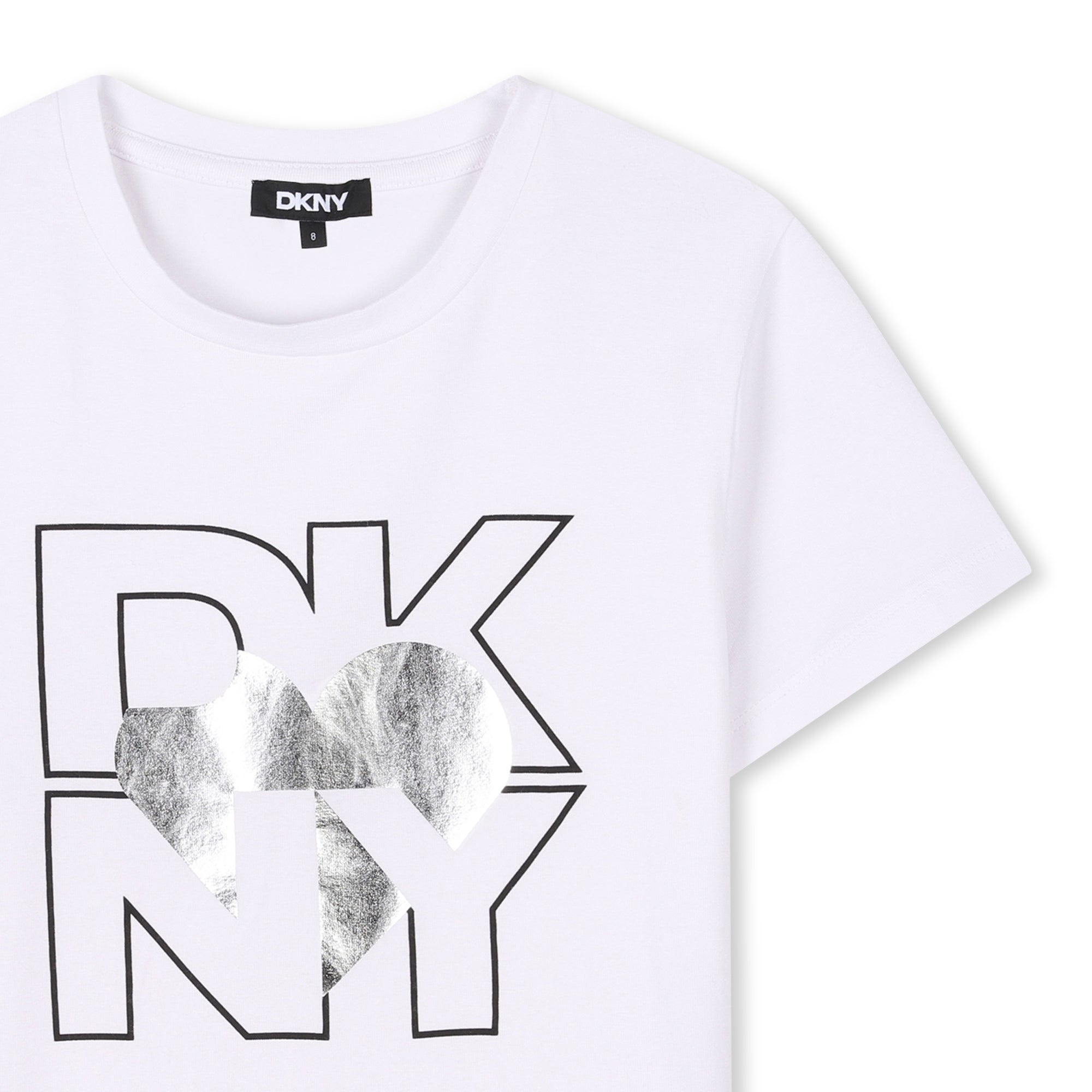 T - SHIRT BIANCA CON CUORE ARGENTO DKNY - Angel Luxury