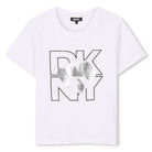 T - SHIRT BIANCA CON CUORE ARGENTO DKNY - Angel Luxury