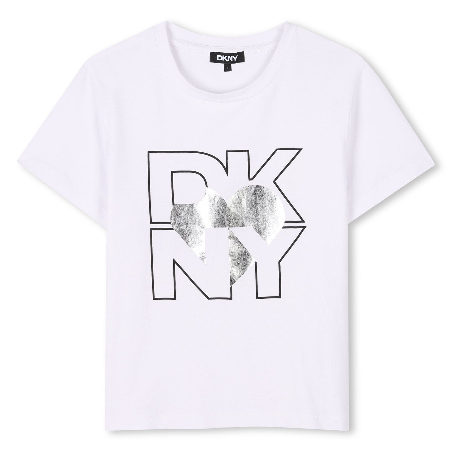 T - SHIRT BIANCA CON CUORE ARGENTO DKNY - Angel Luxury