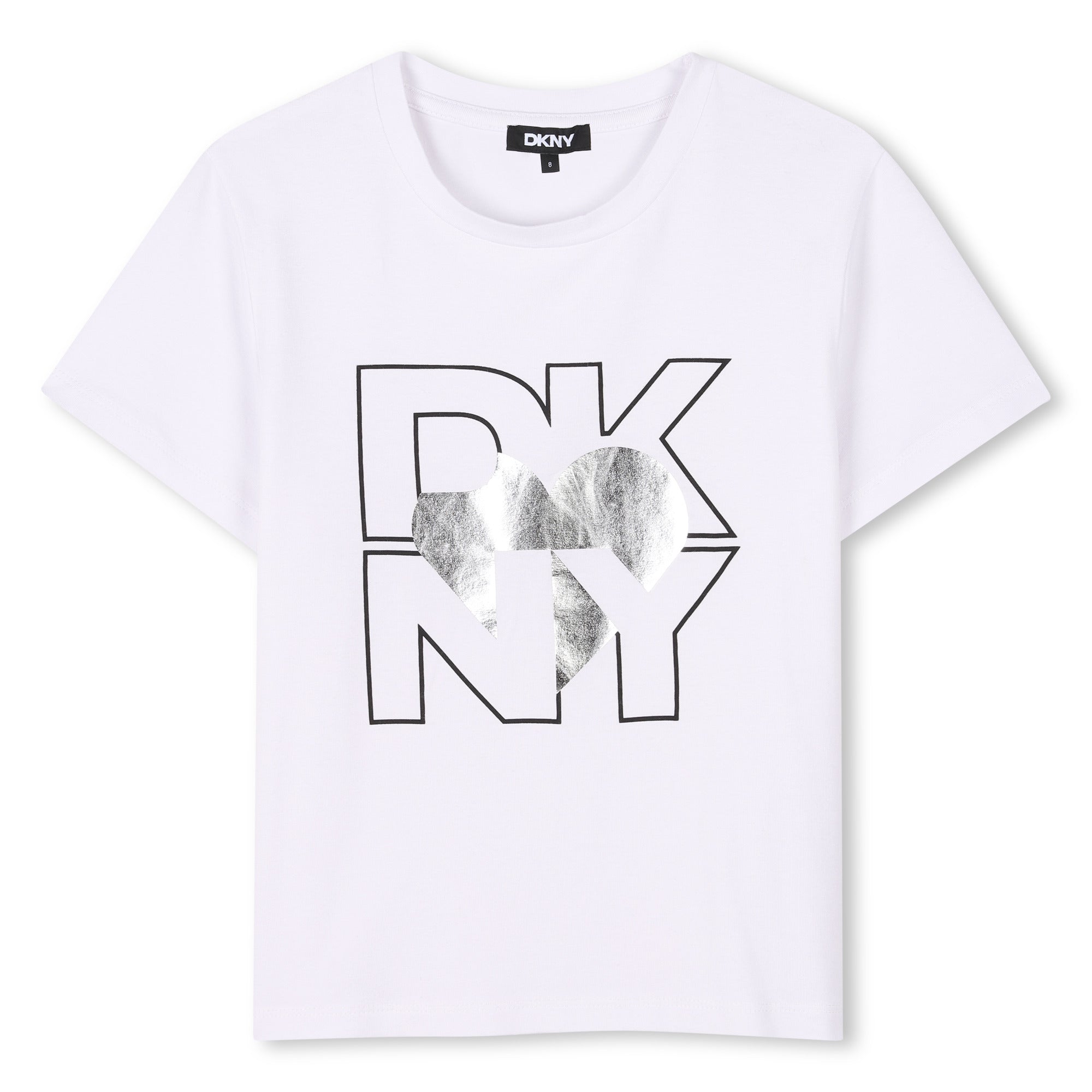 T - SHIRT BIANCA CON CUORE ARGENTO DKNY - Angel Luxury