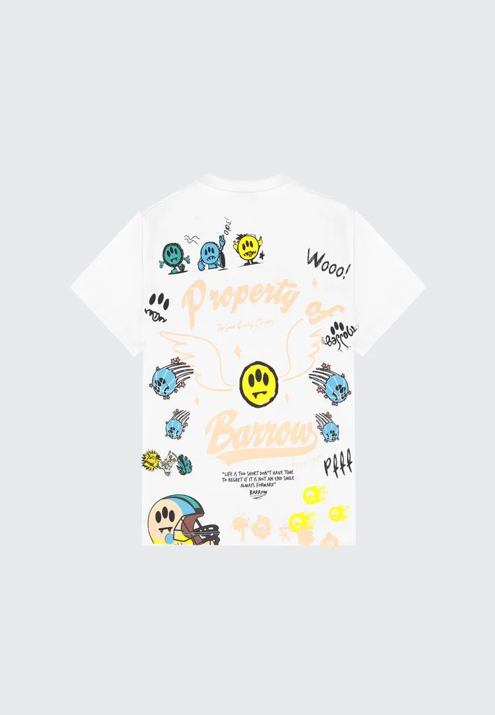 T - SHIRT BIANCA CON FANTASIA GRAFFITI E LOGO BARROW - Angel Luxury