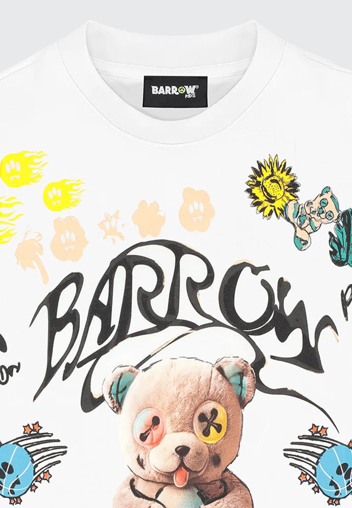 T - SHIRT BIANCA CON FANTASIA GRAFFITI E LOGO BARROW - Angel Luxury